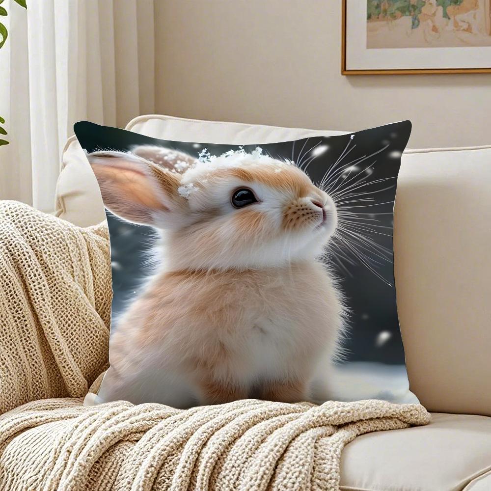 Cute Rabbit Pillow Case Organic Short Plush Cushion Covers Breathable Washable WrinkleResistant