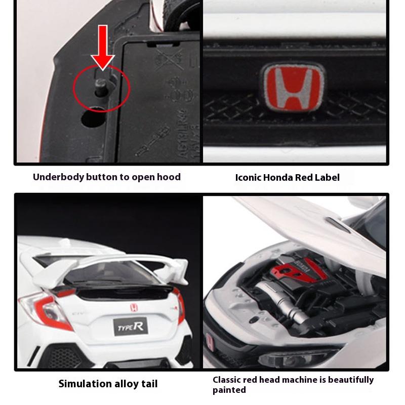 1/ 32 Scale Honda TYPE-R Alloy Car Model Diecasts Toy with Sound and Light Vehicles Decoration Toys for Kids Gift