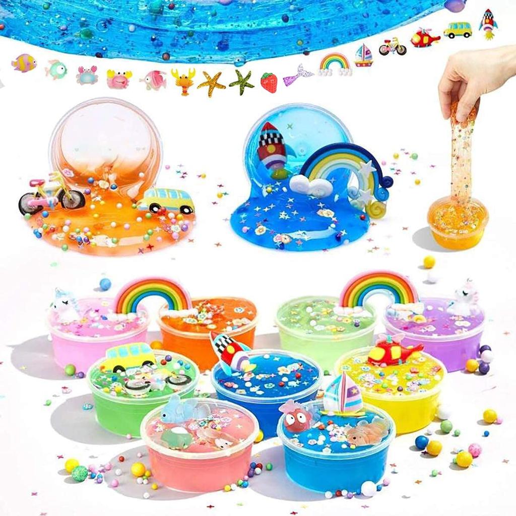 La Gacela Slime Kit - 24 Pieces Crystal Clay, Goldfish Bowl Beads, Fruit Slices, Crafting Tools, Stress Relief, Kids, Elementary School Boys, Girls, B