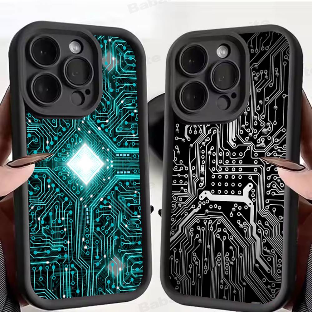 Printed Circuit Board Pattern Phone Case For IPhone 17 16 15 13 11 12 14 Pro Max Plus Silicone Cover Shell