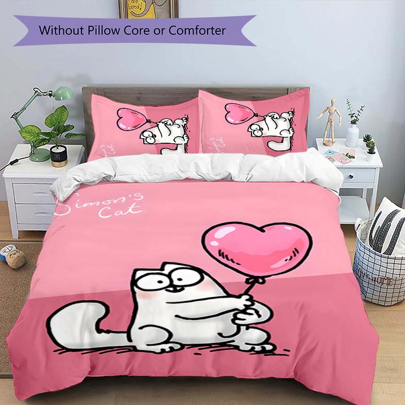 Simon's cat 3pcs Bedding Set Duvet Cover Closure Includes 1 Duvet Cover & 2 Pillowcases for All Seasons Bedroom Home Dorm Decor