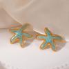 Colorful Drip Oil Starfish Mother-of-Pearl Pearl Stainless Steel Stud Earrings - Women's Non-Fading Light Luxury