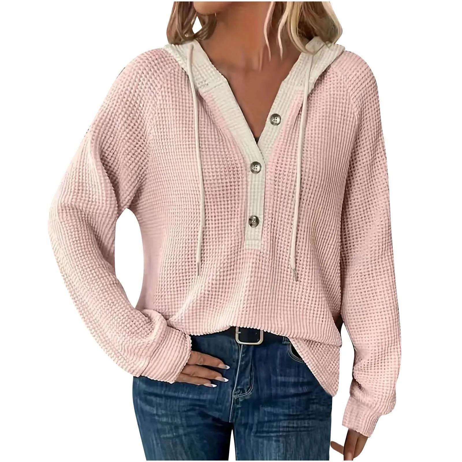 

Женский повседневный модный однотонный худи на пуговицах, свободный с круглым вырезом, спортивная одежда, женский повседневный худи в стиле харадзюку для уличной моды 2XL горячий розовый