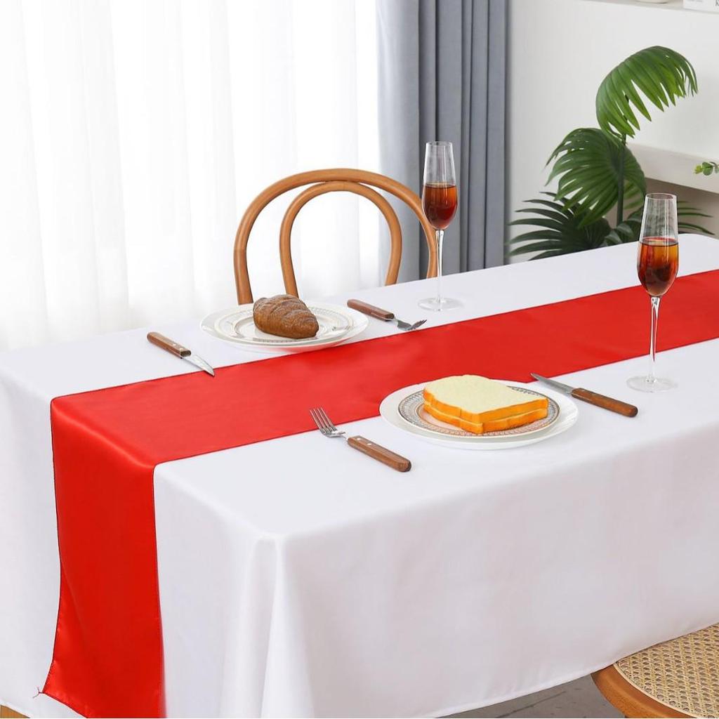 High-Density Satin Table Runner for Weddings & Banquets - Solid Color Polyester Table Decoration