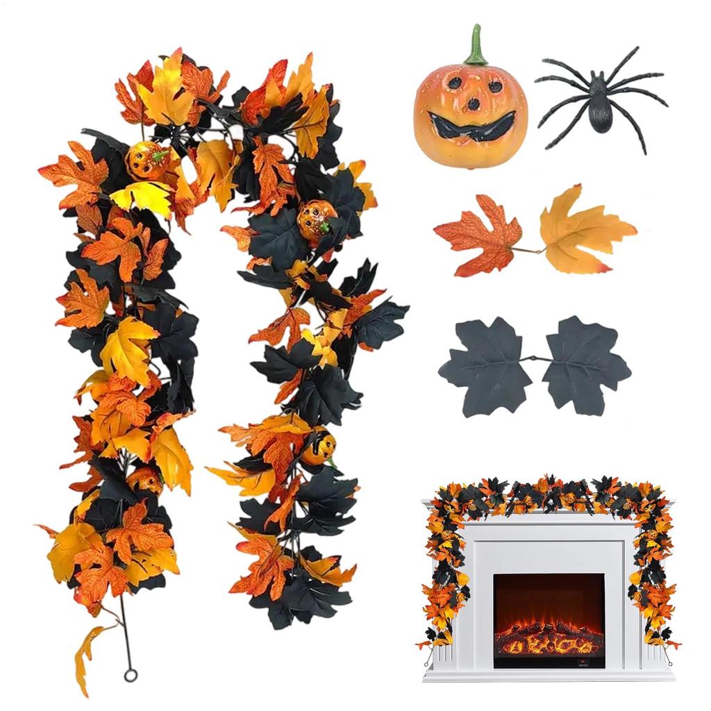 Halloween Pumpkin Cane Garland Fall Maple Leafs Garland Maple Leafs Autumn Thanksgiving Decor For Party Desk Home Decor