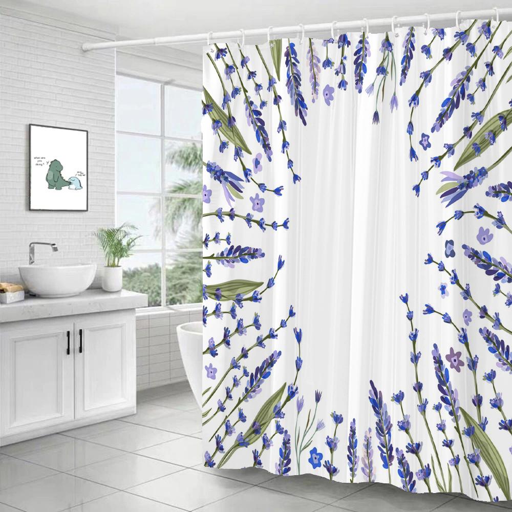Small Fresh Plant Cactus Leaves Print Shower Curtain Polyester Fabric Bath Curtain With Hooks Curtains For Bathroom Decoration