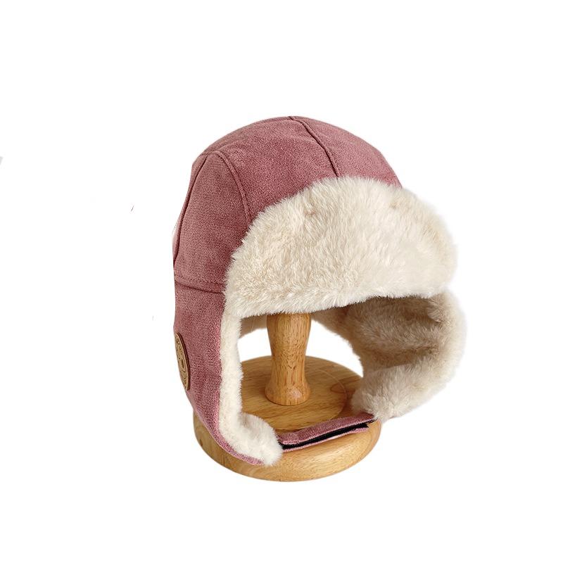 

Goggles Ski Cap with Glasses Cute Kids Bear Ears Hat Fashion Plush Pilot Hat Winter Pink