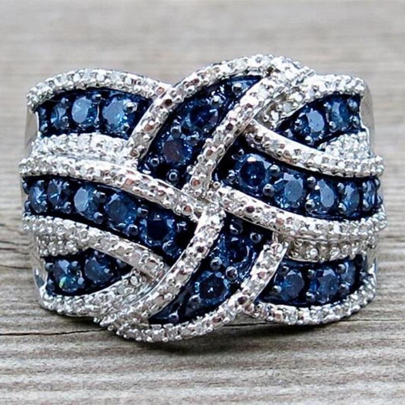 2026 Luxury Prong Setting-Rings for Women with Deep Blue Zircon Stone Anniversary Gift   Wife Micro Paved Middle