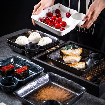 7-inch Japanese Sushi Plate with Sauce Grid Cold Dish Snack Plate Home Retro Dumpling Snack Plate Sashimi Grid Plate