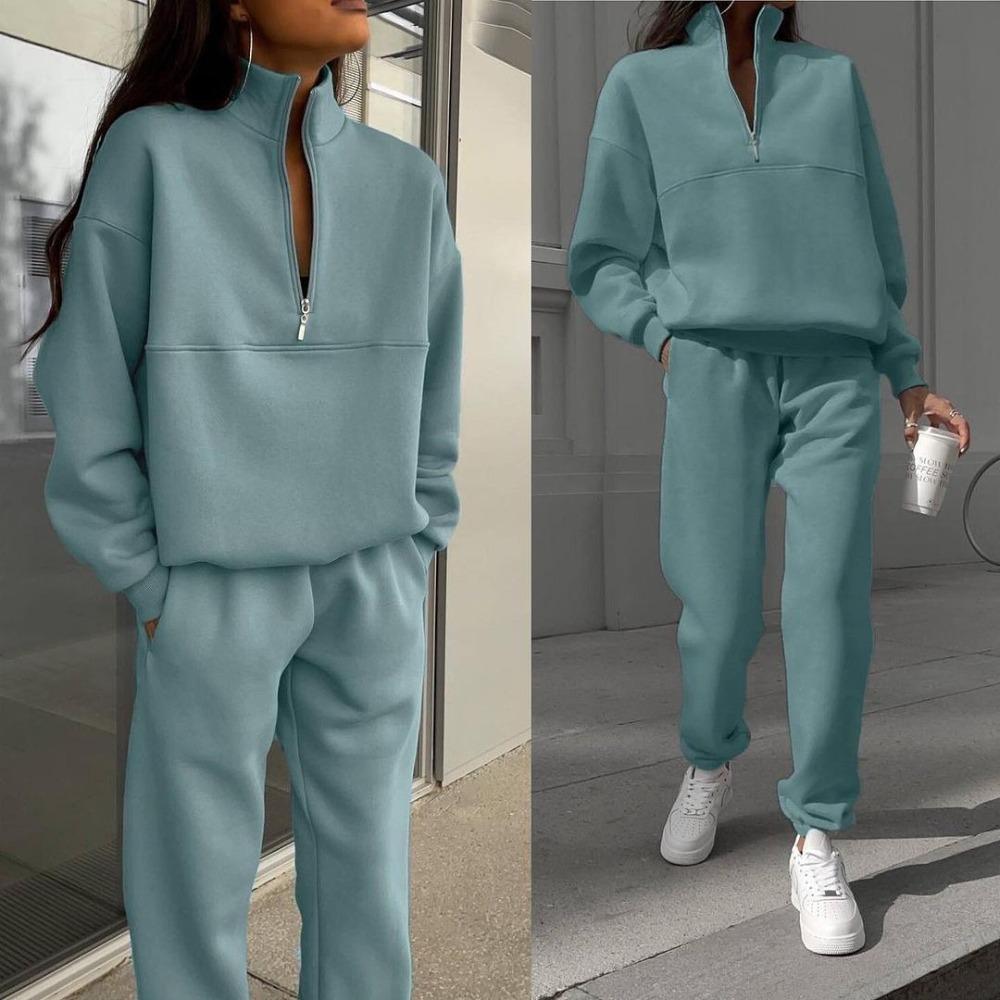 European Women's New Fashion Casual and Comfortable Thick Long-sleeved Pullover and Pants Set