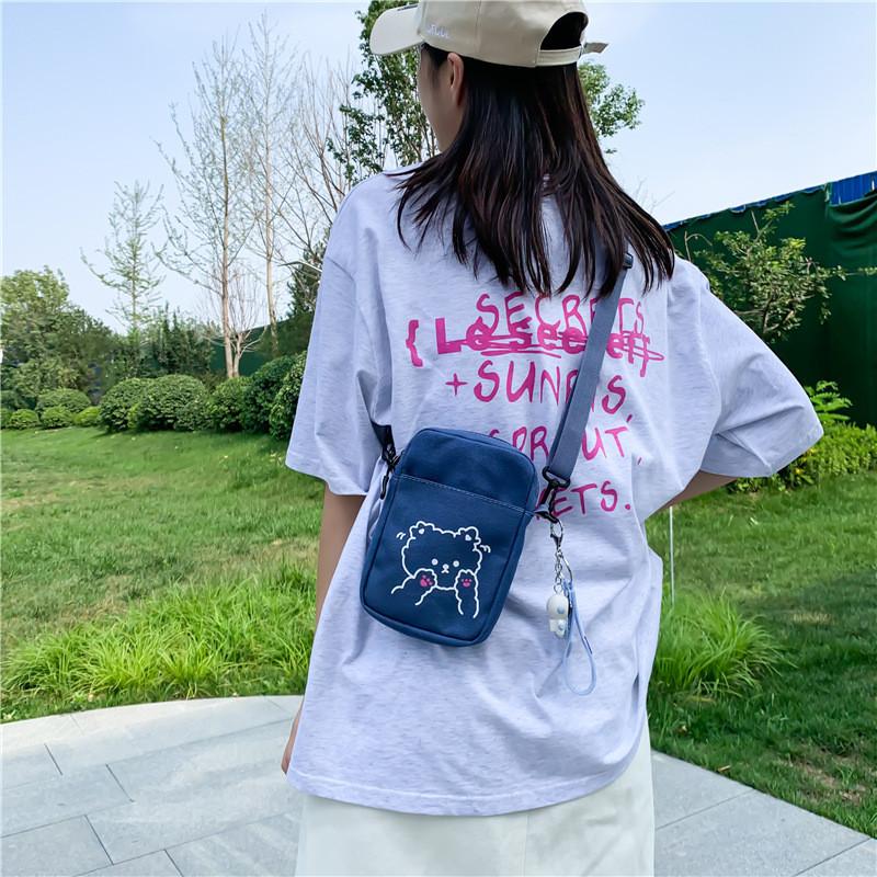 Summer Canvas Phone Bag With Contrast Print Small Purse For Casual Outings