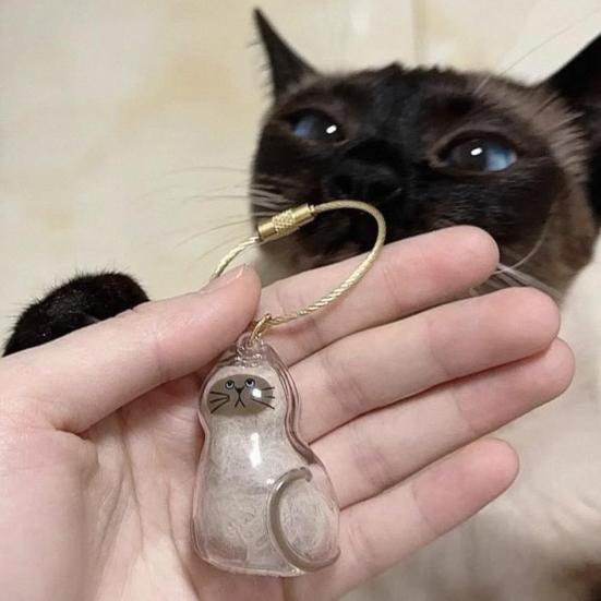 Pet Hair Storage Bottle Keychain with Stickers Transparent Design Mini Size Portable Cat Dog Hair Pendant Collection Keychain
