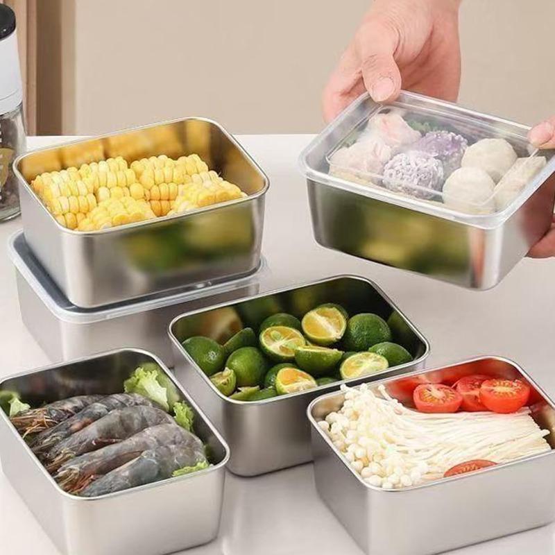 Stainless Steel Crisper Fresh-keep Food Container Rectangle Picnic Bento Tray Refrigerator Freezer Storage Box Restaurant Plate