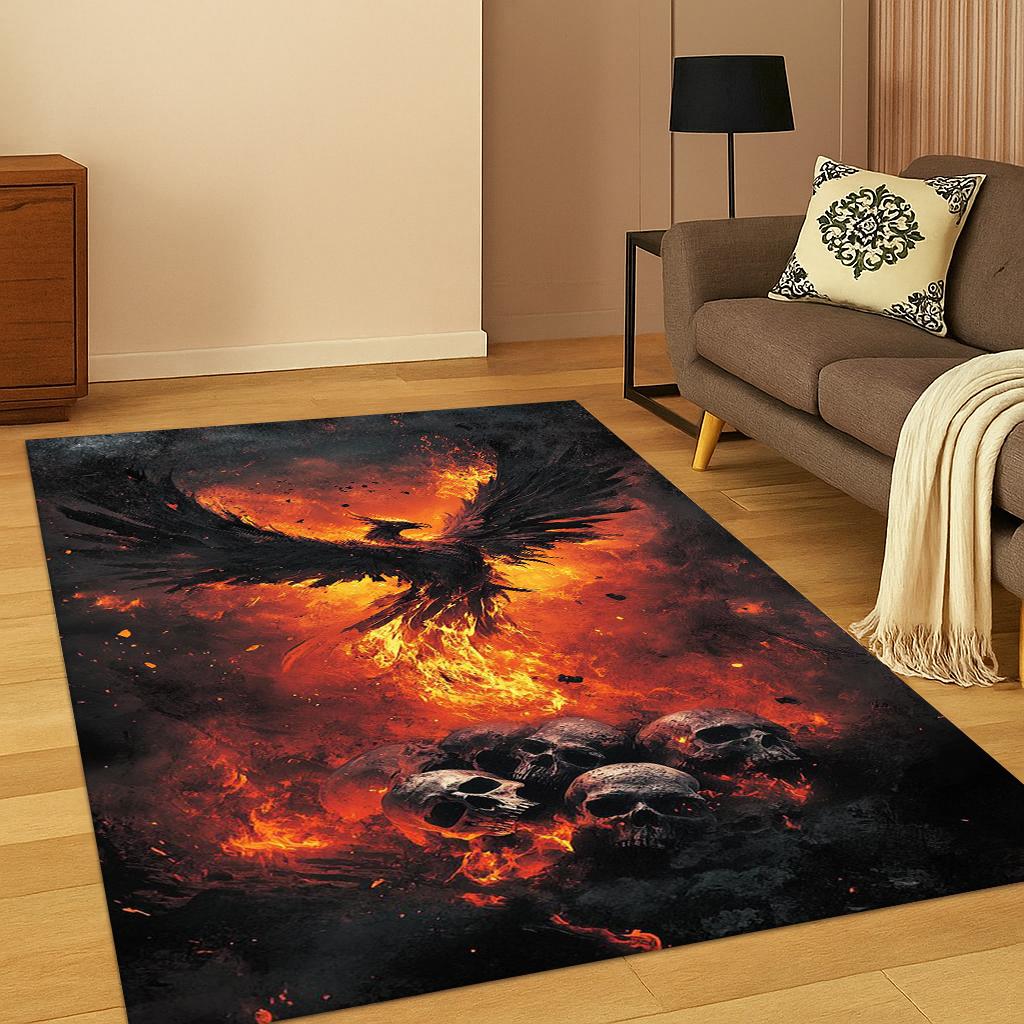 3D Fantasy Cartoon Phoenix Bird Carpet Rug for Living Room Sofa Home Bedroom Kitchen Doormat Decor,Playroom Non-slip Floor Mat
