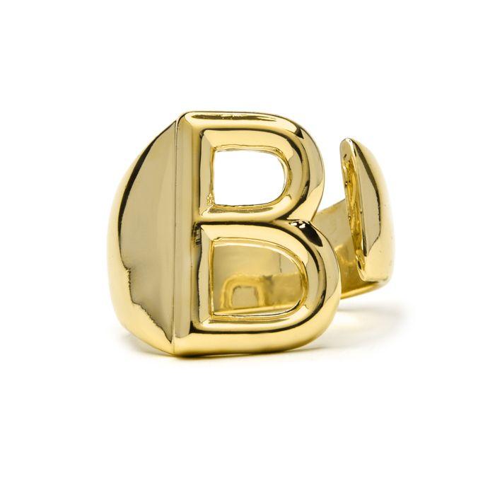 Ring - LUXENTER - Alphabet Letter B - 18k Yellow Gold - Adjustable Size - 20 Mm