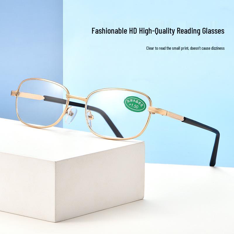 High-Power 450-600 Degree Glass Reading Glasses with Metal Frame for Street Vendors and Shopkeepers