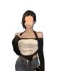 Autumn Chic Halterneck Mesh Patchwork One-Shoulder Top 