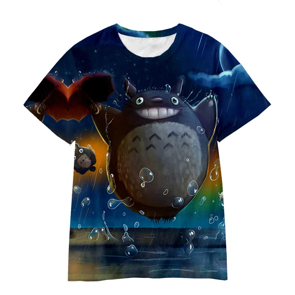 3D Hayao Miyazaki Cartoon Totoro Pattern Printed Casual Short Sleeved Children's Boy T-shirts - Soft Medium Stretch Fabric Summer Relaxed Fit Clothing