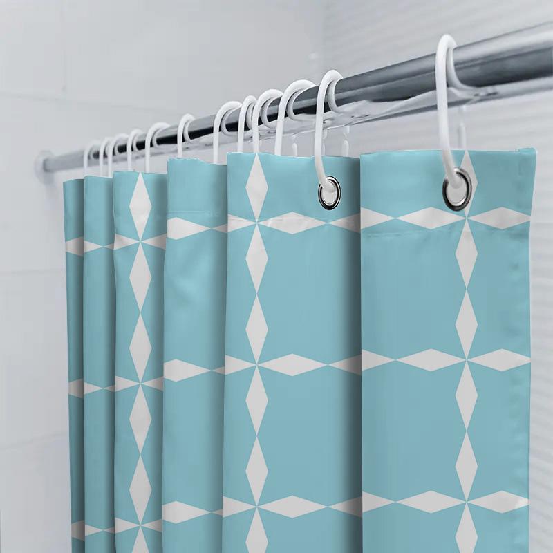 Blue White Geometric Shower Curtain Modern Bath Decoration For Home Decor Bathroom Accessory Rectangular Shape Pattern Water Res