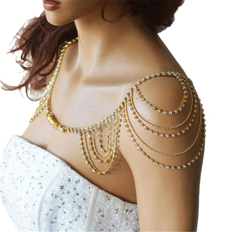 Bridal Rhinestone Multi-Layer Tassel Shoulder Chain Chest and Back Pain Body Sling Necklace Factory