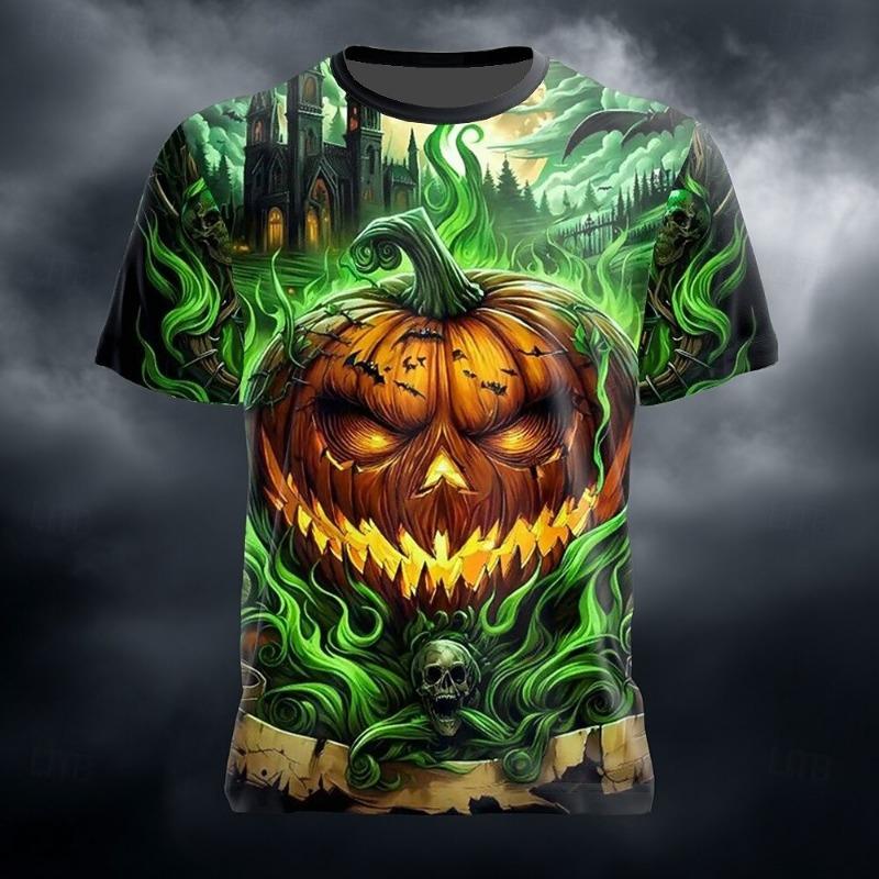 Halloween Men's Illusion Pumpkin Short Sleeve T Shirt 3D Printed Shirt Exaggerate Horror Party Street Holiday Men Clothing