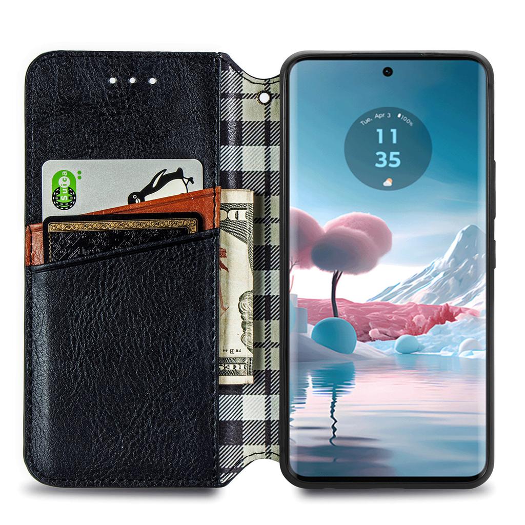 For Motorola Edge 40 Neo 5G PU Leather Case Rhombus Imprint Wallet Stand Phone Cover
