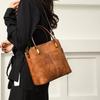 Women's PU Leather Tote Bag, Vintage Brown Bucket Handbag, Small Capacity Shoulder Crossbody Bag, Casual Daily Commuter Bag for Work Shopping Travel