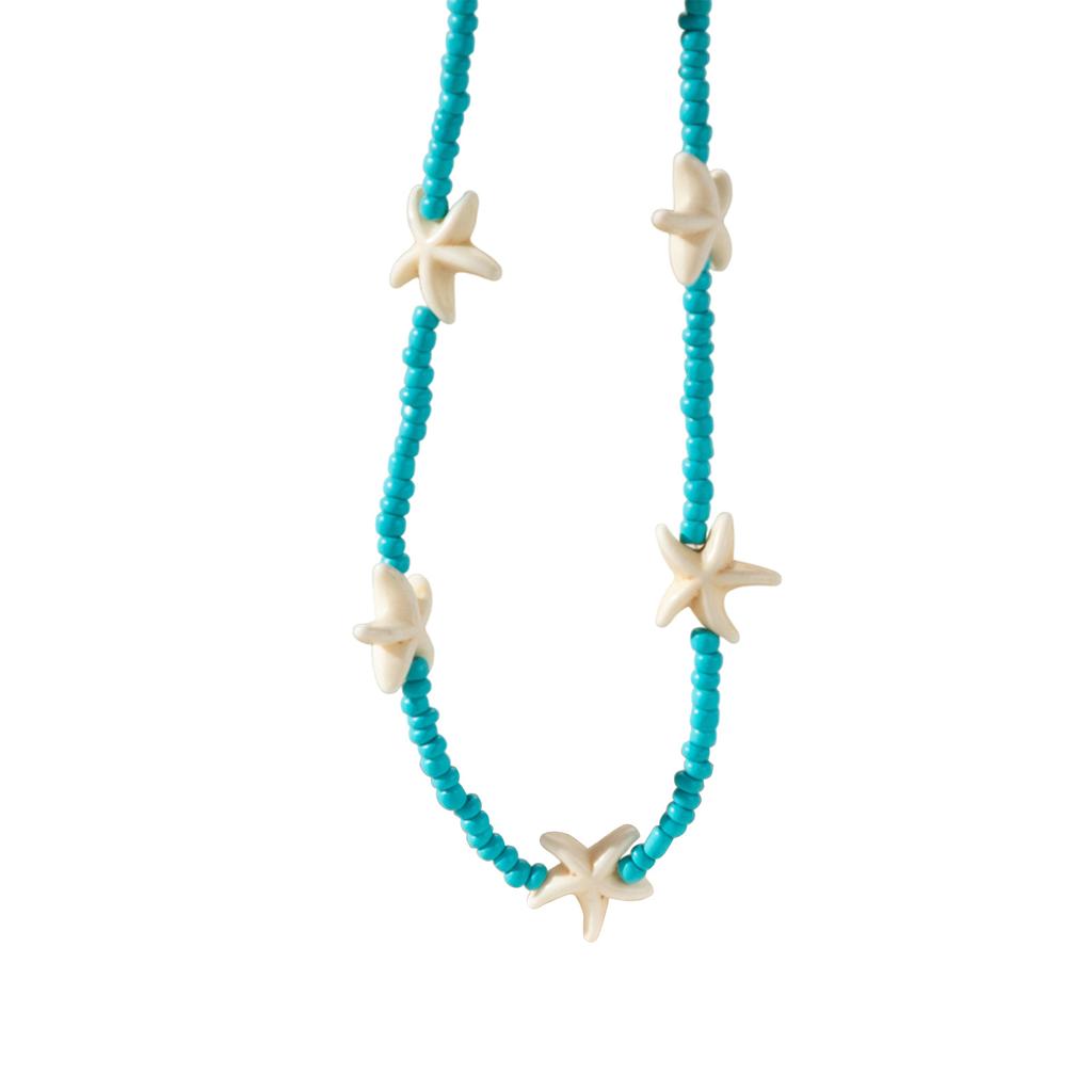 Elegant Turquoise Beaded Choker Starfish Pendant Necklace Adjustable Length Neckchain for Women Ocean Inspired Jewelry