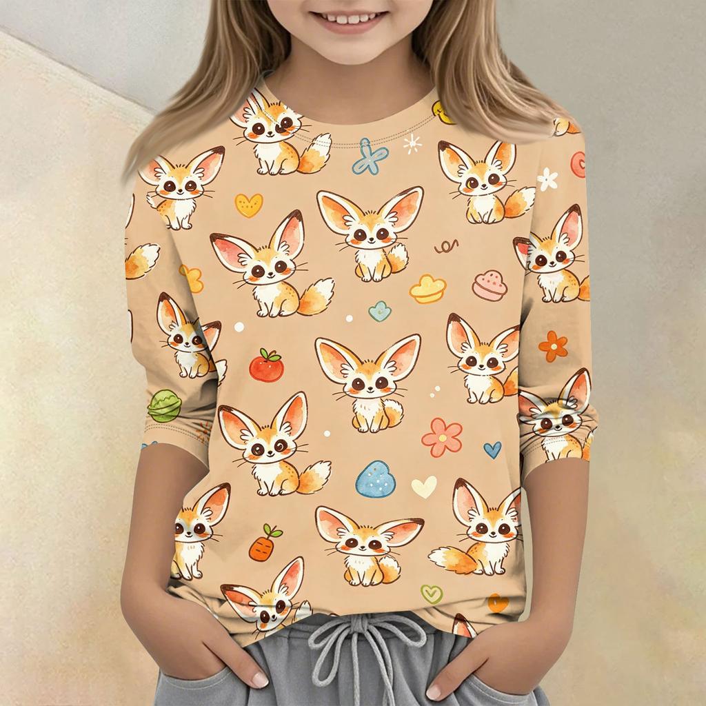 Kids Animal Print Casual T Shirt Crew Neck Three Quarter Sleeve Soft Comfortable Fit Lightweight Fabric for Everyday Wear