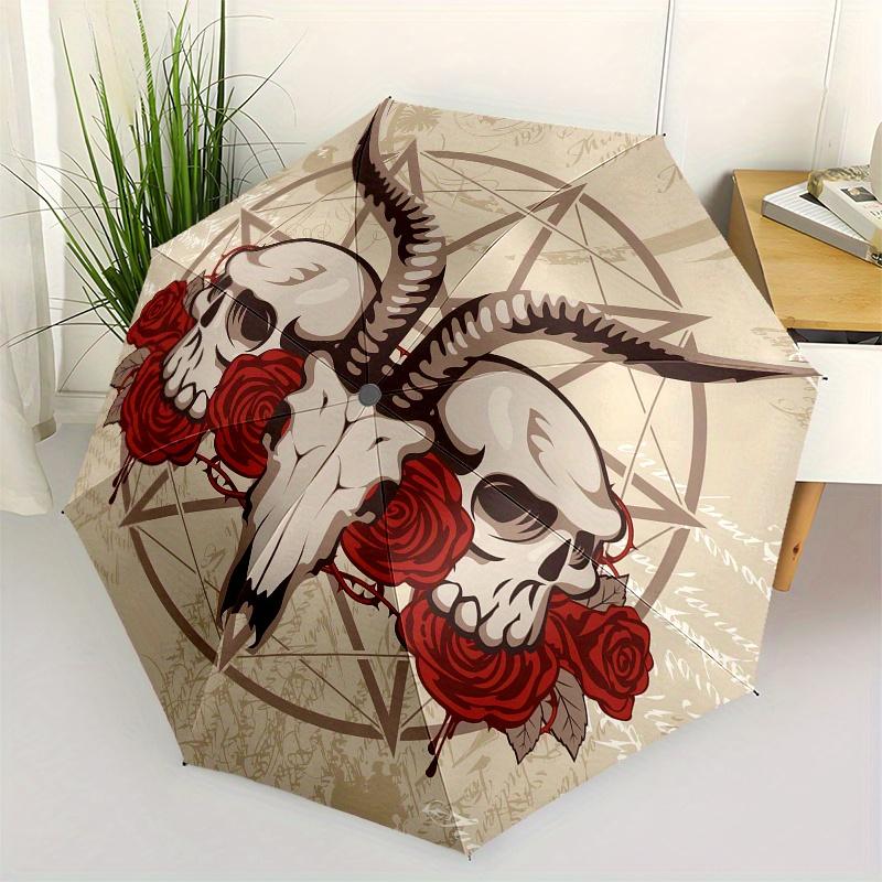 

Skull & Roses Pentagram Sticker - Gothic Tattoo Design Decal Umbrella - Adorable Umbrella with Charming Design, Portable 3-Fo (as the picture,Iron&8K)