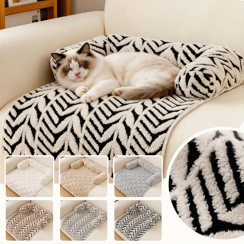 80x60cm Pet Sofa Bed Super Soft Plush Mat with Neck Pillow Machine Washable Pad for Small Dog Cats Indoor Outdoor Travel Use
