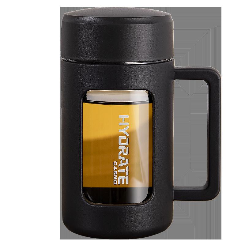 Qifan Double-Layer Insulated Glass Tea Cup with Handle - High Temperature Resistant and Anti-Fall for Office Use
