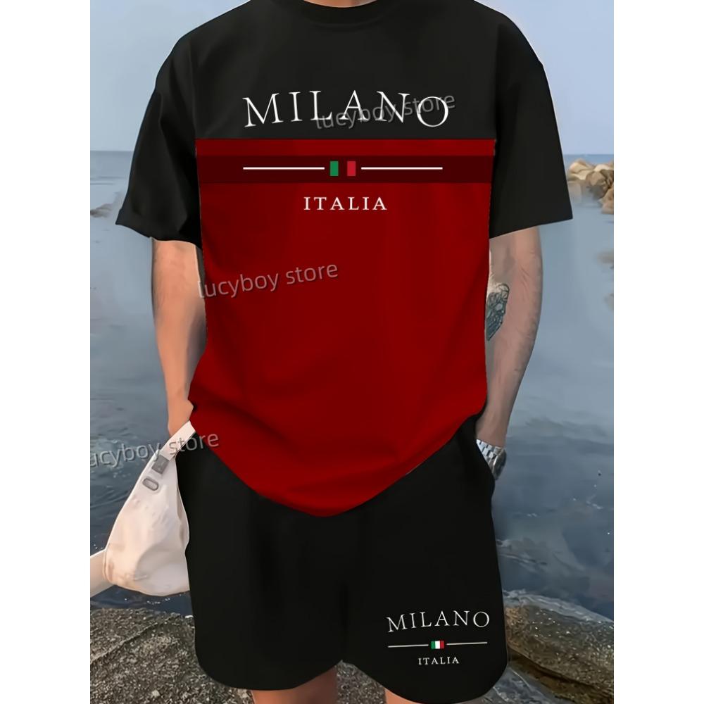 MILANO ITALIA Printed Sport T-shirt+shorts Suit Set Men Male Luxury Tracksuit Outfit Runing Tracksuit 2 Piece Set Clothes