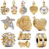 Golden Roses, Bow Beads, Leaves, Sun And Moon Pendant Suitable For European Original Bracelet Diy Exquisite Jewelry Copper