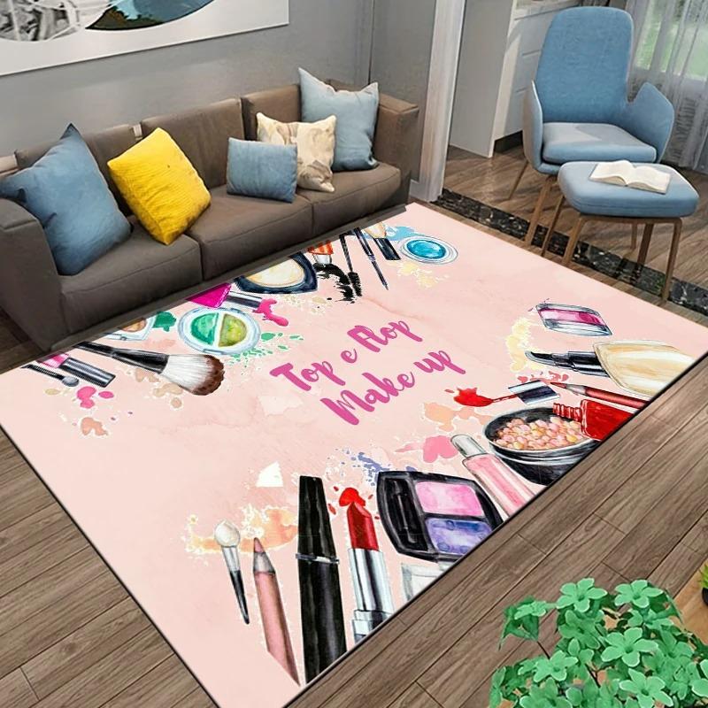 Hand Painted Makeup and Cosmetics Room Rug Street Fashion Carpet for Bedroom Living Room Floor Mat Home Decor Non-Slip