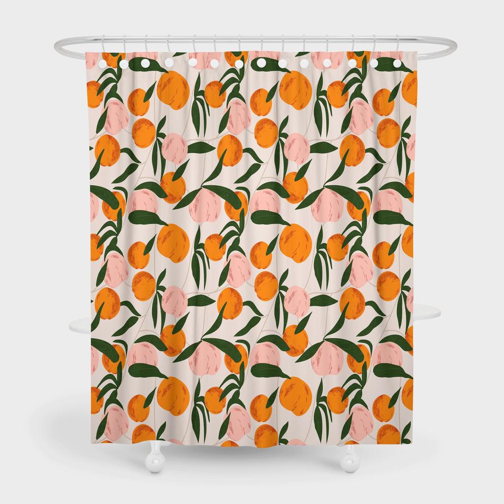 Díszítse fürdőszobáját ezzel az élénk narancssárga almás zuhanyfüggönnyel, kampókkal!