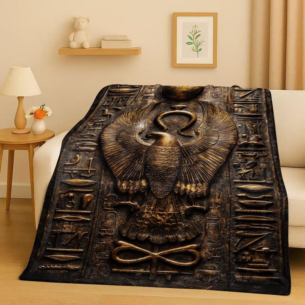3D Ancient Egypt Pictographic Eye of Horus Flannel Blanket,Ultra Soft Warm Plush Throw for Home Bedroom Bed Sofa Cover Office
