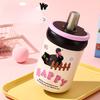 Kitten High Appearance Level Thermos Cup Girls Simple Straw Water Cup Portable Stainless Steel Handy Cup Cup