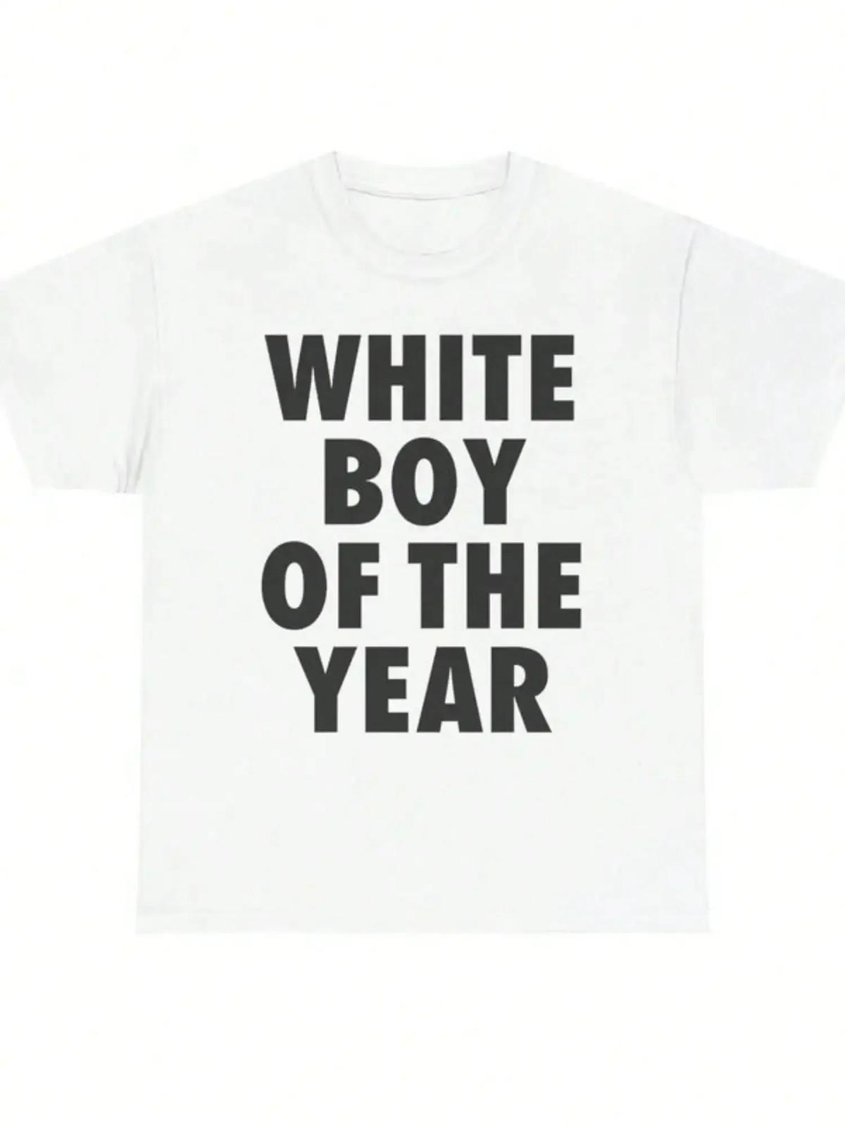 WHITE BOY OF THE YEAR Mens Y2K Graphic Shirt Text Meme Streetwear Cotton S-5XL 3XL