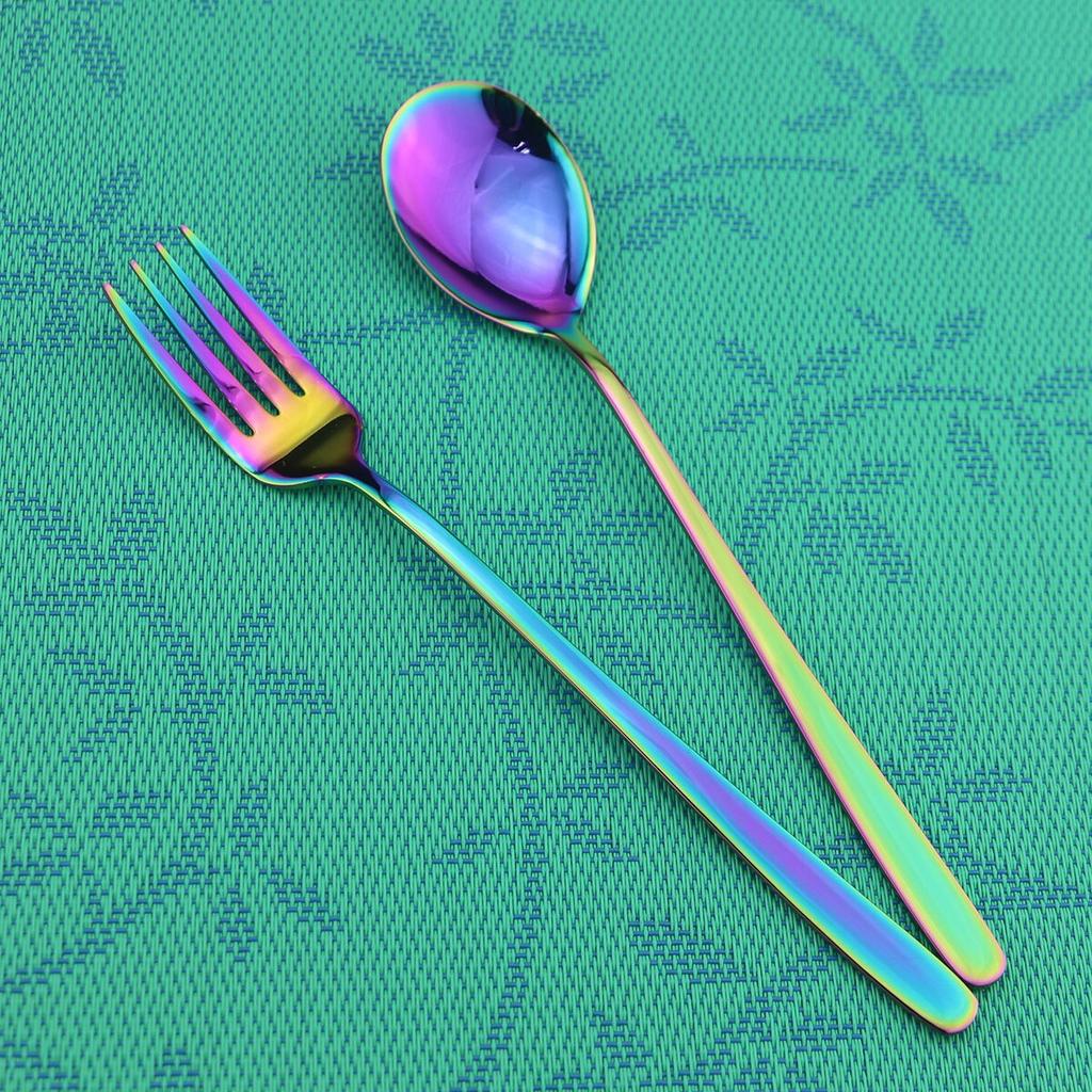 2pieces Colorful Gold Dinnerware 18/8 Stainless Steel Serving Spoon Fork Spork Set Salad Serving Spoons Kitchen Utensils