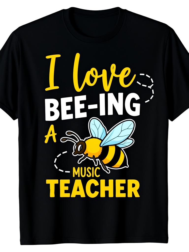 Heavy Duty Tshirt for Music Teachers Humorous I Love Being a Music Teacher Pattern Loose Fit Size Up