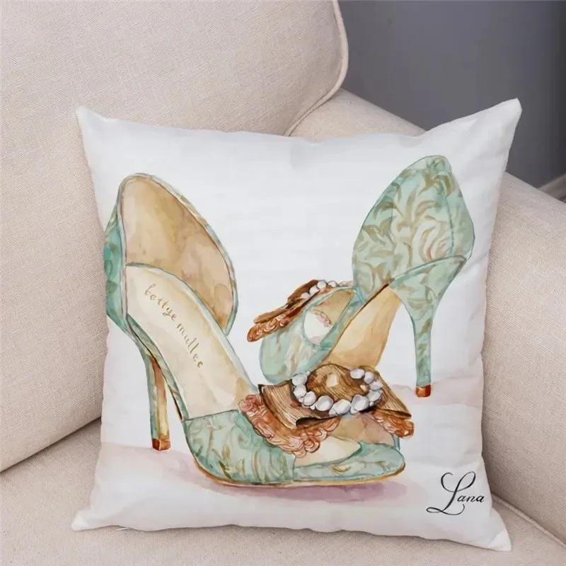 Women'S High Heel Shoes Throw Pillow Cover With Short Plush Print For Living Room Sofa Decoration Cushion Cover Pillow Covers