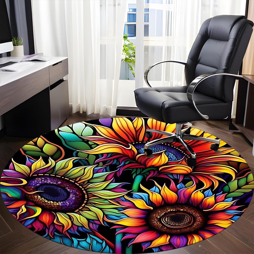1pc Sunflower Mandala Office Round Area Rug, Indoor Mat Suitable ForOffice, Under Office Chairs Bedroom Living Room Home Decor, Room Deco Q074