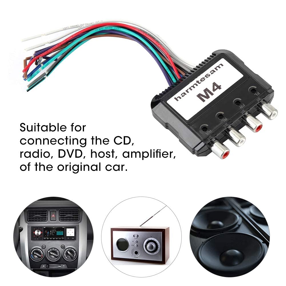 JL Audio High Low Converter, Duokon Car Stereo Subwoofer 4 Channel High to Low Audio Converter with Power Amplifier Control Wire Plastic Black