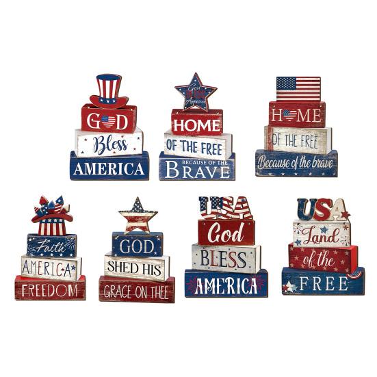 Wooden Independence Day Sign Hanging Decor, Vintage American Flag Patriotic Wall Plaque with God Bless America for 4th of July Party, Farmhouse