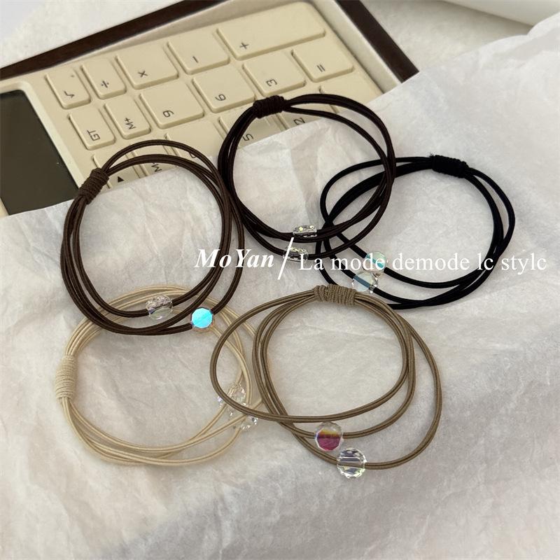 New 2024 Women's High Elasticity Crystal Hair Tie with Leather Cover