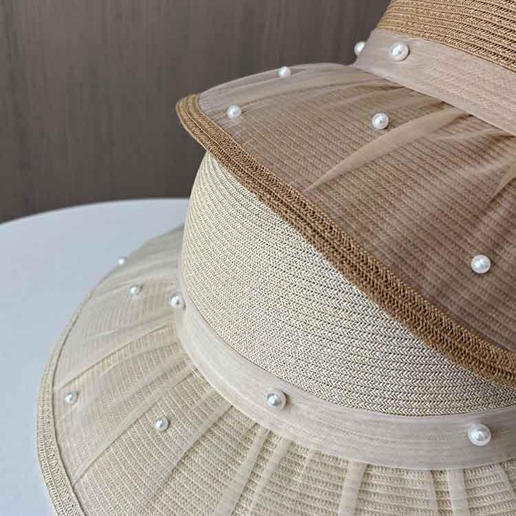 Lace Bead Split Bow Straw Hat Women's Summer Elegant Basin Hat Big Along Beach Sun Hat