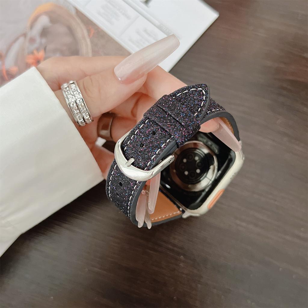 Adjustable Strap for Apple Watch Series 10 Ultra 9 8 7 SE 6 5 4 3 2 1 46mm 49mm 45mm 44mm 42mm Glitter Leather Watch Band