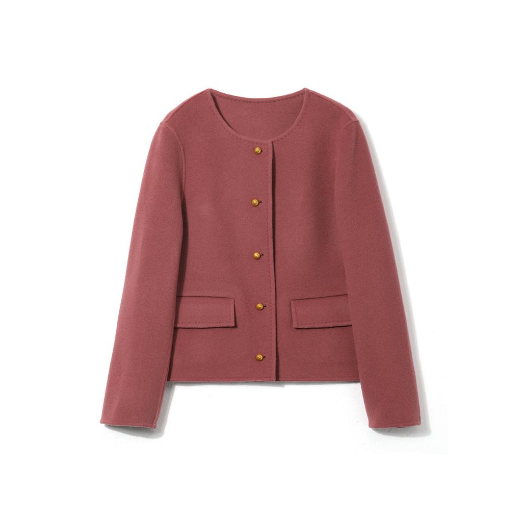 Sheep Wool Double-sided Woolen Coat Small Coat Single-breasted Short Round Neck Temperament Coat Women