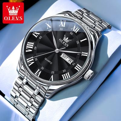 Elegantní pánské hodinky Nerezová ocel Vodotěsné Duální kalendář Retro Římská číselníková stupnice Originální hodinky s quartzovým strojkem